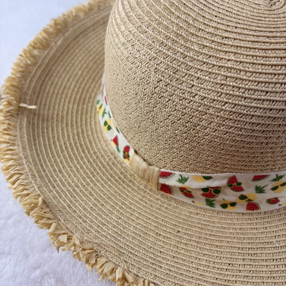 Sunny Dayz Sun N Sand Kids Straw Sun Hat Frayed Brim Fruit Band HK 383 Coastal